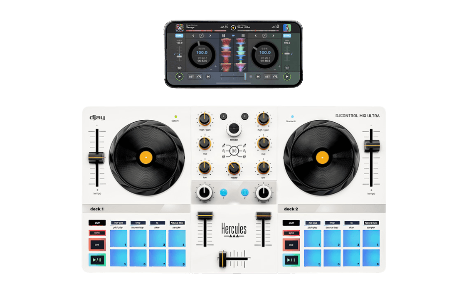 Controladora de DJ Hercules - DJ Control Mix Ultra - Bluetooth, 10h bateria, Neural Mix - Branco (Imagem 1)