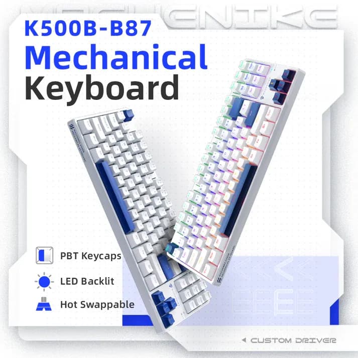 Teclado Mecânico Gamer Machenike K500B-B87 - Branco e Azul -  Switch Brown - 87 Teclas (80% Compacto) - Hotswap - RGB -  Wired (USB-C) - ABNT2 (Imagem 2)