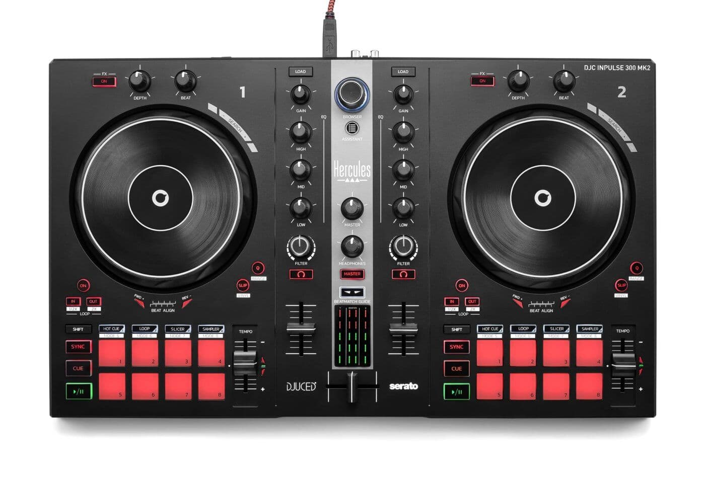 Controladora de DJ Hercules - DJ Control Inpulse 300 MK2 - Serato DJ Lite, 16 pads, Beatmatch Guide - Preto (Imagem 1)