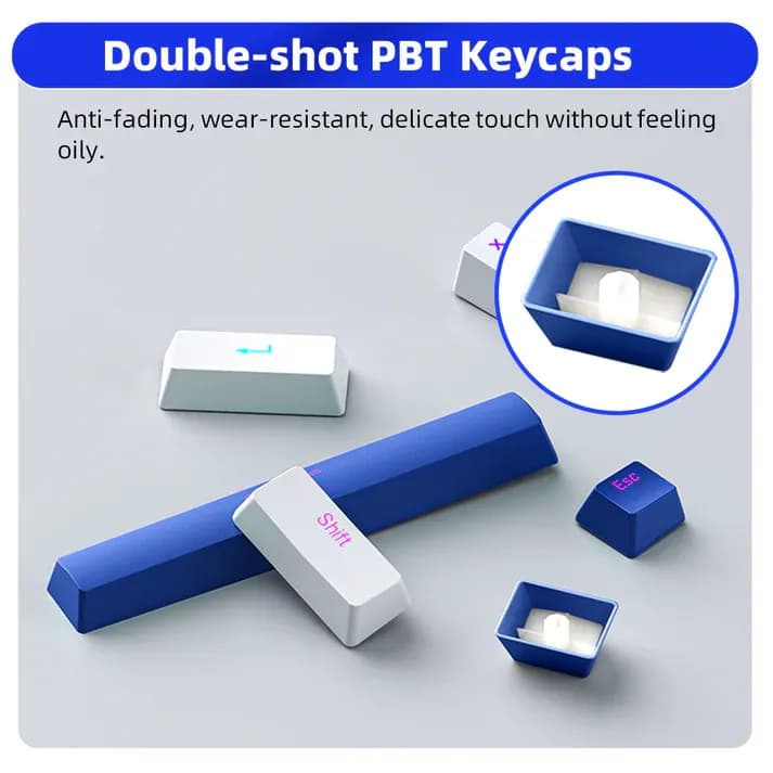 Teclado Mecânico Gamer Machenike K500B-B87 - Branco e Azul -  Switch Brown - 87 Teclas (80% Compacto) - Hotswap - RGB -  Wired (USB-C) - ABNT2 (Imagem 4)